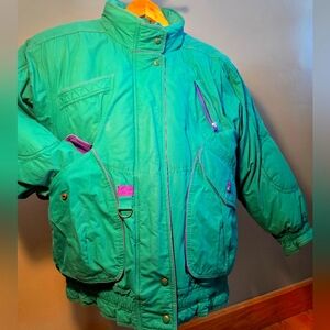 Green Jacket with Purple Accents